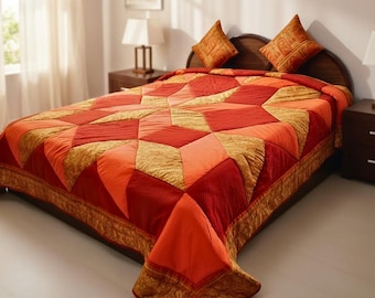 Edredón patchwork hecho a mano tamaño king con fundas de cojín a juego