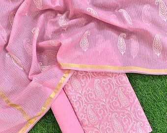 Elegante conjunto de traje Banarasi Kota Doria: ropa étnica de verano