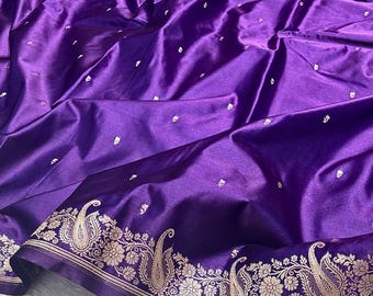 Zijden sari Banarasi Mashru-dames | Zari geweven rand, feestelijke kleding