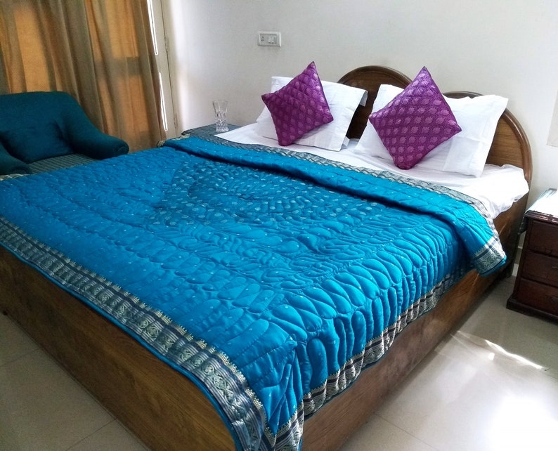 Festival Decor Throw Blanket Blue Quilt FREE SHIPPING Silk Queen Bedding set