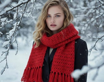 Sciarpa invernale rossa, regalo di Natale per lei, sciarpa di lana