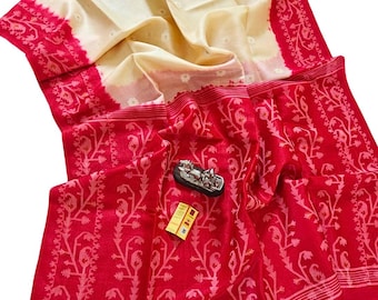 Sari Jamdani de seda pura Tussar: tejido a mano, certificado Silk Mark, con blusa