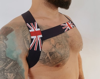 British flag elastic gay pride party male outfit harness + arm band.