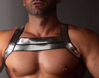 Silber Schild Elastischer Schulter elastischer Harness Gay Outfit LGBT Pride Gay Pride Männer Auffanggurt Gay Bondage Gay Clubwear