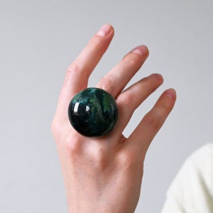 Oversized Dark Green Statement Ring by LuR, Large Green Cocktail Ring , Green Cocktail Ring, Big Dark Green Adjustable Cocktail Ring