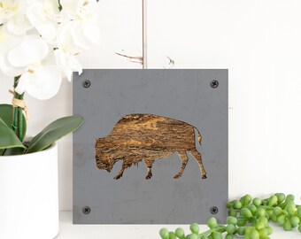 Rustic Buffalo Wall Art: Mixed Media Home Decor, Bison