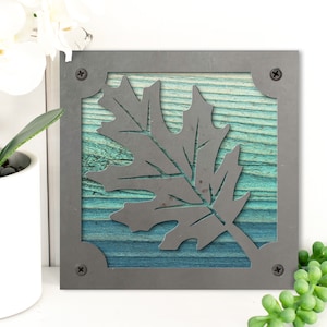 Rustic Oak Leaf Wall Hanging, Leaf Decor, Fall Decor, Botanical Art, Wood and Metal Home Decor, Tree Wall Art