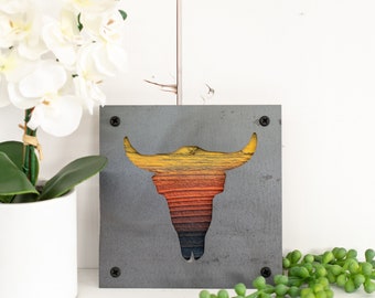 Boho Rustic Steer Skull Metal and Barn Wood Home Decor, Sustainable Gifts