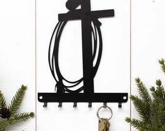Western Cross Key Rack: Cowboy Hat & Rope, Rustic Home Decor