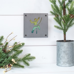 Rope Rock Climber Metal Art Sign; Rock Climbing