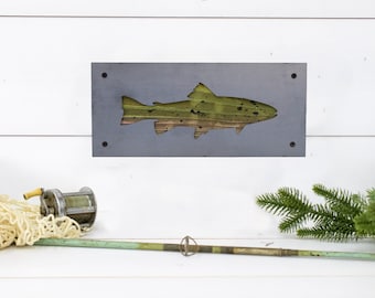 Handmade Trout Wall Art - Rustic Wood and Metal Decor for Fishing Enthusiasts