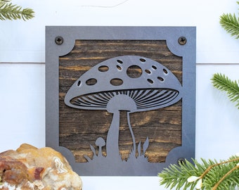 Whimsical Mushroom Art, Metal and Wood Mushroom Home Decor