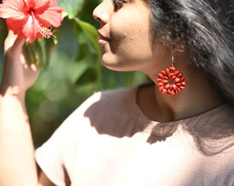 Red Handmade Seed Earrings for Your Mother