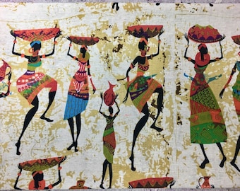 1/2 Metre African Village Thin Cotton Linen Fabric DIY Craft Sewing Material Sewing Fabric 59" wide