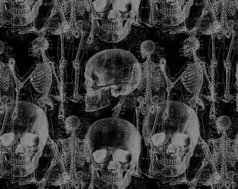 Halloween Warnings Skeleton Sketch Medical Anatomy Nursery Fabric 44" wide Sewing Quilting Cotton Fabric