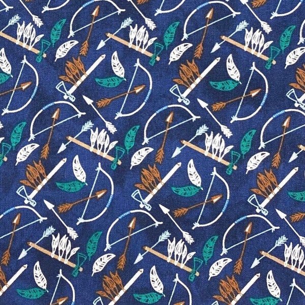 Bow Arrow Set Blue Cotton Craft Material Cotton Sewing Novelty Quilting Fabric 44"