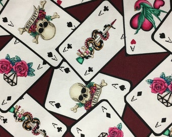 1/2M Gothic Skull Playing Poker Cards Ace Novelty Baumwolle Sateen Stoff Nähen Stoff 44" breit