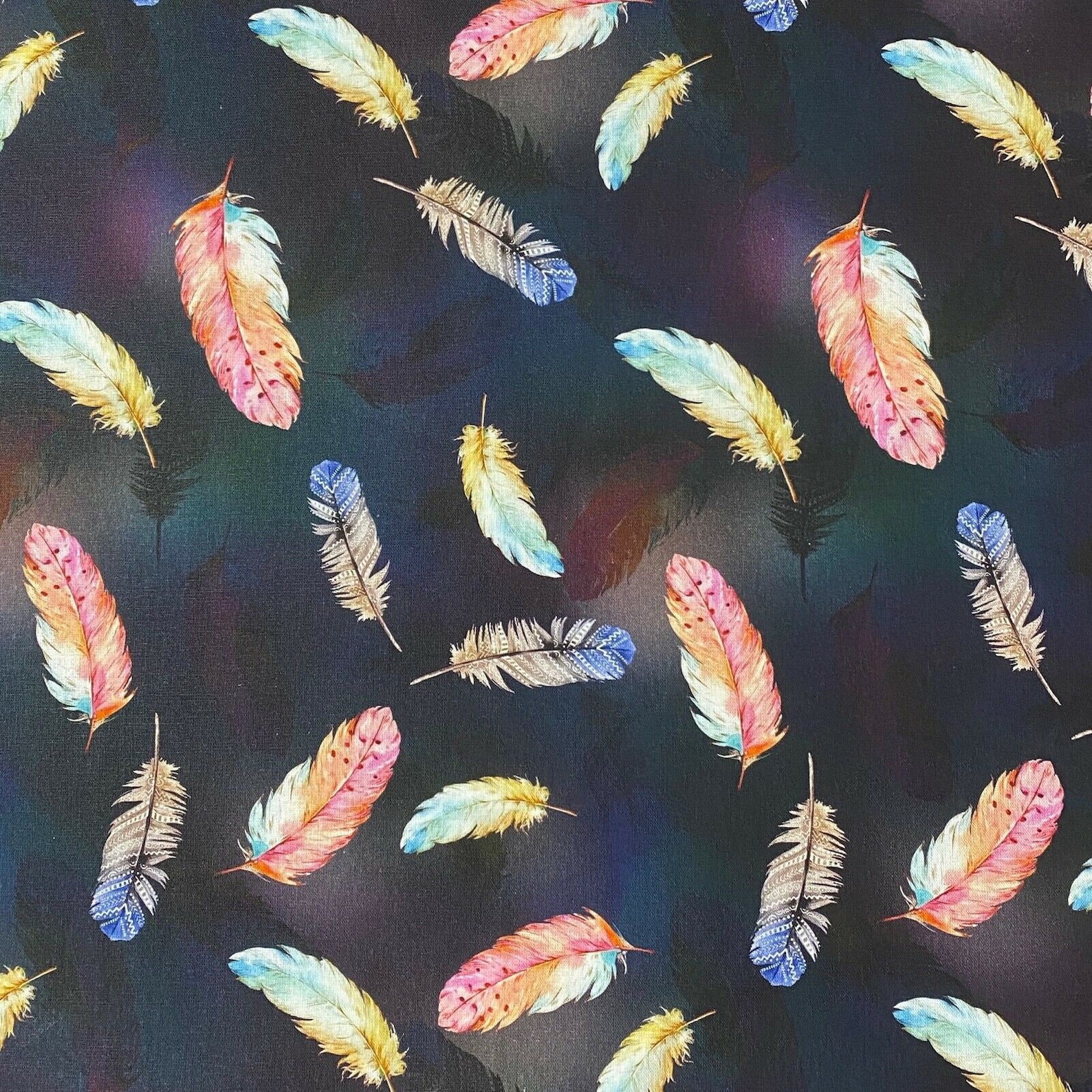 Multicolour Falling Feathers Sewing Quilting Fabric Cotton Etsy