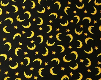 1/2 Yard Star en Moon op Black Nursery Cotton Dressing Quilting Naaien Craft Cotton Fabric 44 " breed