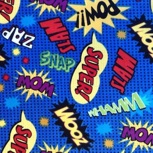 1/2 Yard Cartoon DC Comic Action Words Zoom Zap Superhero Blue Cotton Quilting Fabric Craft Sewing Material Sewing Fabric 44&quot; wide