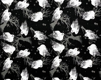 Halloween Ghost Zwart Grijs Kleding Naaien Quilten Katoen Stof