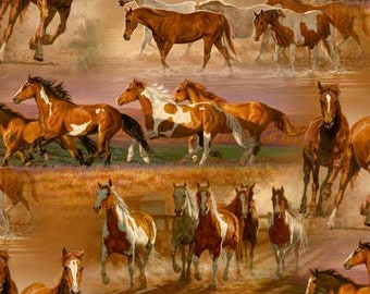 Horses in the Field Cotton Fabric Craft Sewing Quilting Fabric David Textiles 44" wide