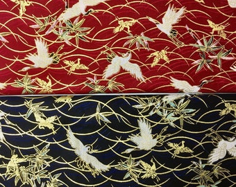 Half Metre Japanese Oriental Floral Crane Bird Quilting Fabric Red Blue 148cm x 50cm/58.2inch x 19.6inch