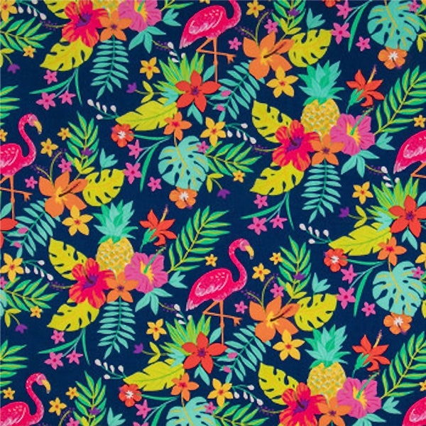 1/2Metre Tropical Leaf Flamingo Wildlife Animal Floral Cotton Apparel Sewing Quilting Fabric