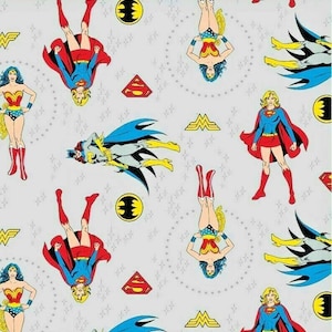 DC Comics Super Women Batgirl Wonder Women Grey Heroines Superhero Sewing Quilting Fabric Cotton Sewing Fabric 44&quot; wide