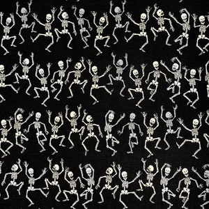 Halloween Dancing Skeletons Bones Black  Nursery Fabric 44" wide Sewing Quilting Cotton Fabric