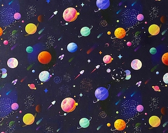 Galaxy Stars Planet Love Nursery Craft Costura Quilting Tecido Algodão Tecido de Costura 44" de largura
