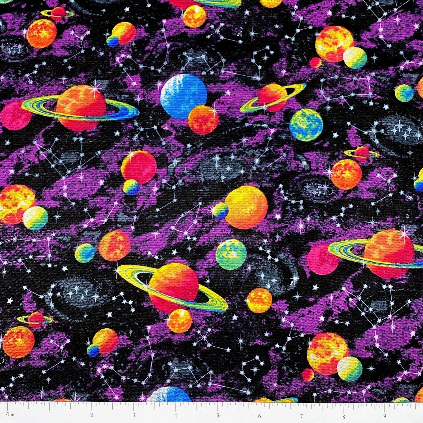 Space Galaxy Planets Multicolour Nursery Craft Sewing Quilting Fabric ...