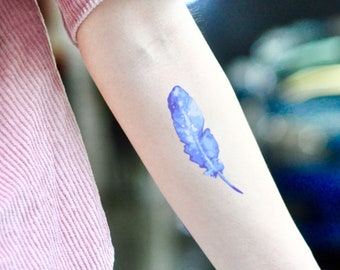Blue Feather Tattoo Etsy