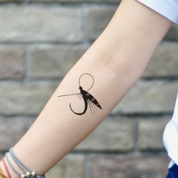 Fly Fishing Hook Temporary Tattoo Sticker Set Of 2 Etsy