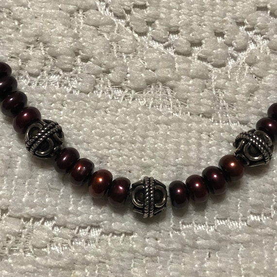 Burgundy Pearl  and 925 silver necklace