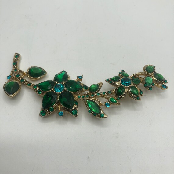 Gorgeous Monet green rhinestone brooch - image 4