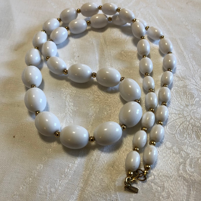 Monet white and gold bead necklace