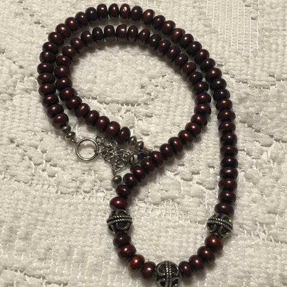 Burgundy Pearl  and 925 silver necklace - image 2