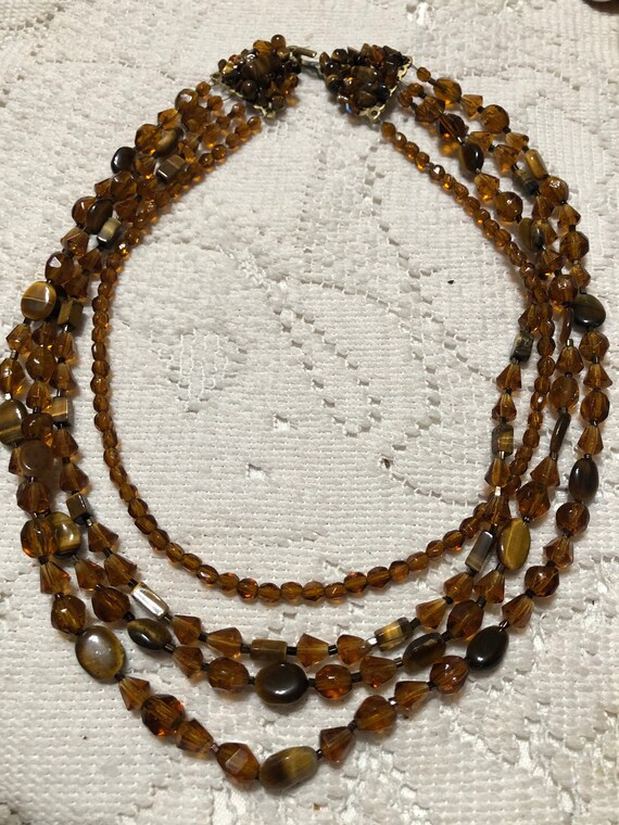 Vintage 4 strand glass and tigers eye necklace - image 1