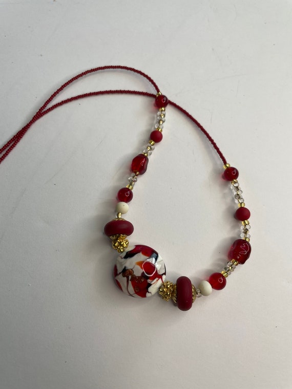 Authentic Murano red and white  necklace - image 1