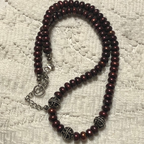 Burgundy Pearl  and 925 silver necklace - image 4