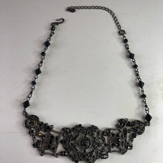 Monet gun metal and black rhinestone choker - image 2