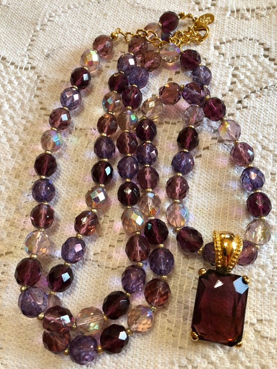 Joan rivers long amethyst glass bead necklace