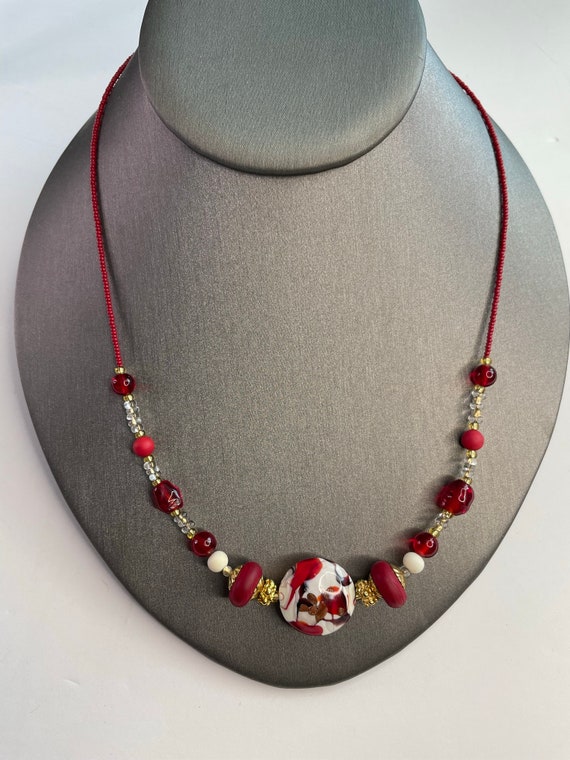 Authentic Murano red and white  necklace - image 6