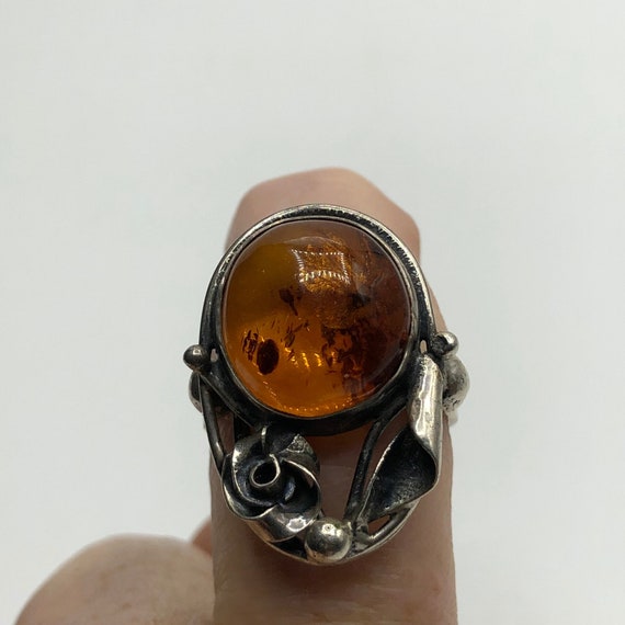 Amber and sterling ring