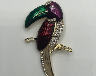 Toucan Enamel and crystal brooch
