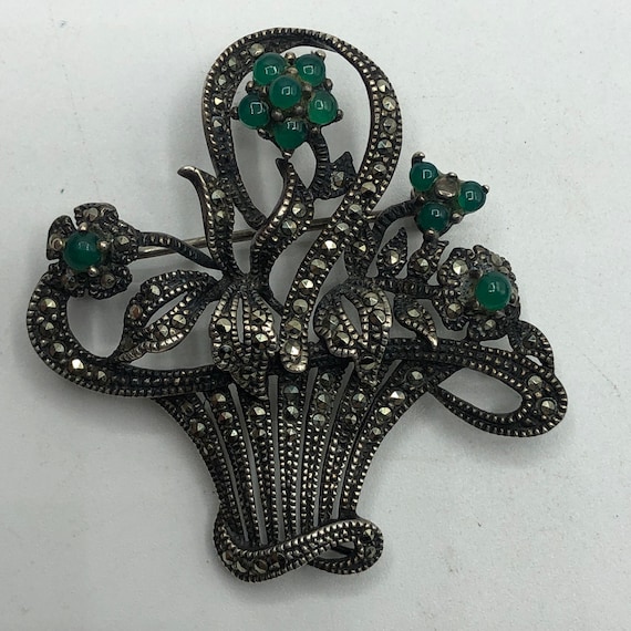 Gorgeous sterling and marcasite basket brooch - image 1