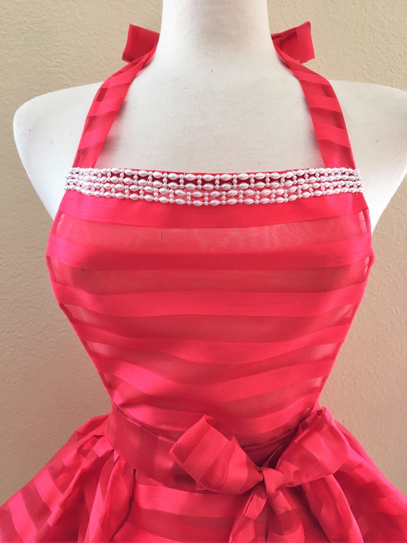 Red Striped Sheer Lingerie Babydoll DressApron