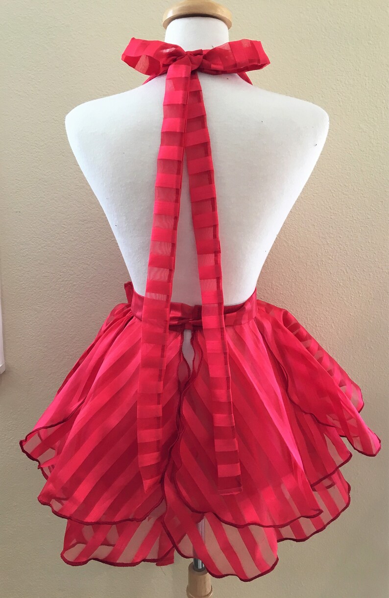 Red Striped Sheer Lingerie Babydoll DressApron