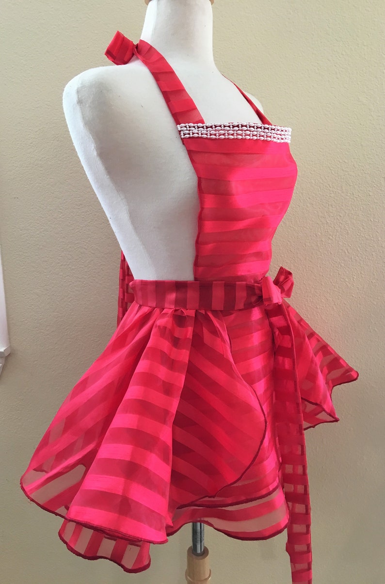 Red Striped Sheer Lingerie Babydoll DressApron